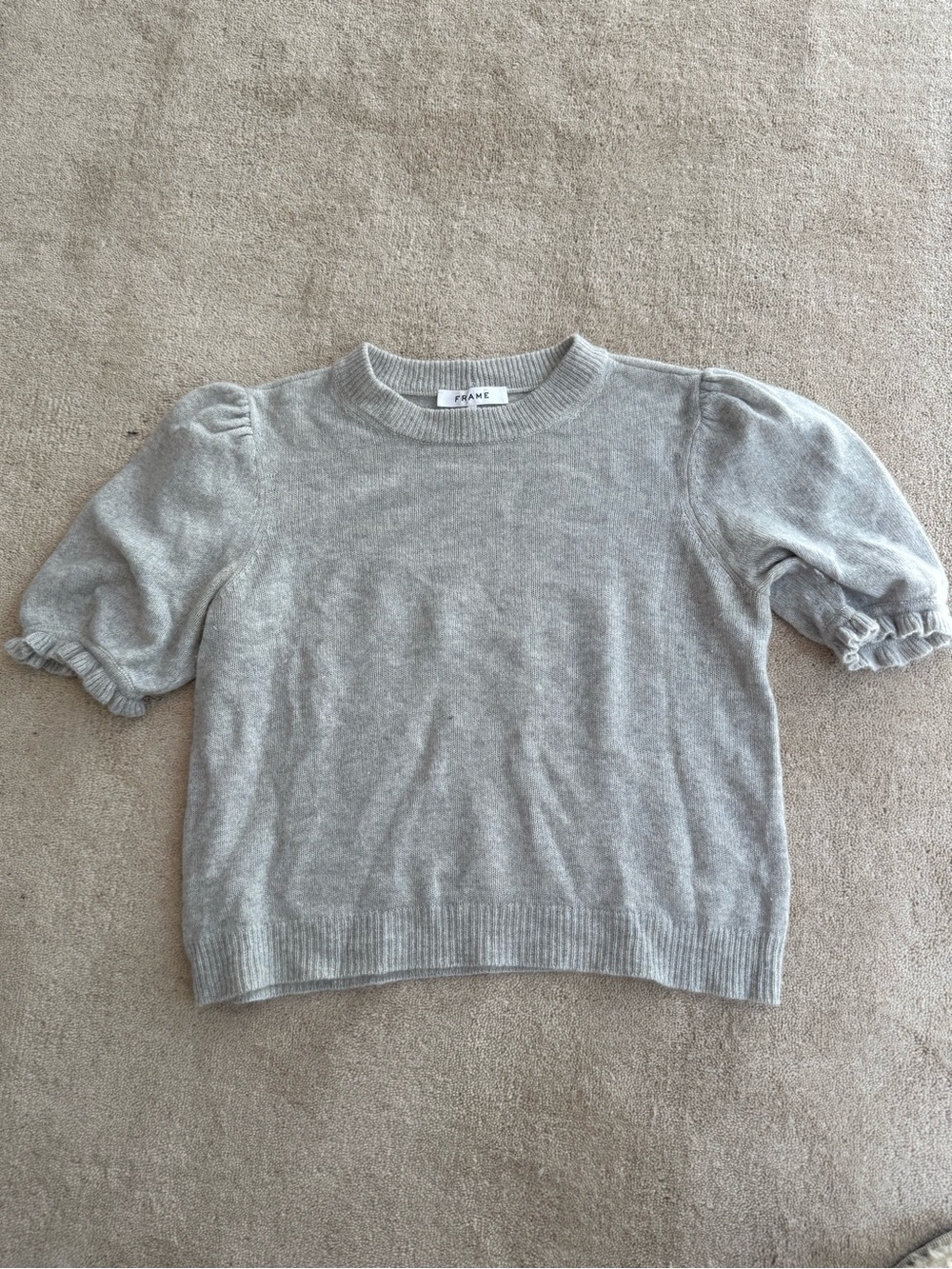Frame Light Gray Cashmere Puff Sleeve Sweater